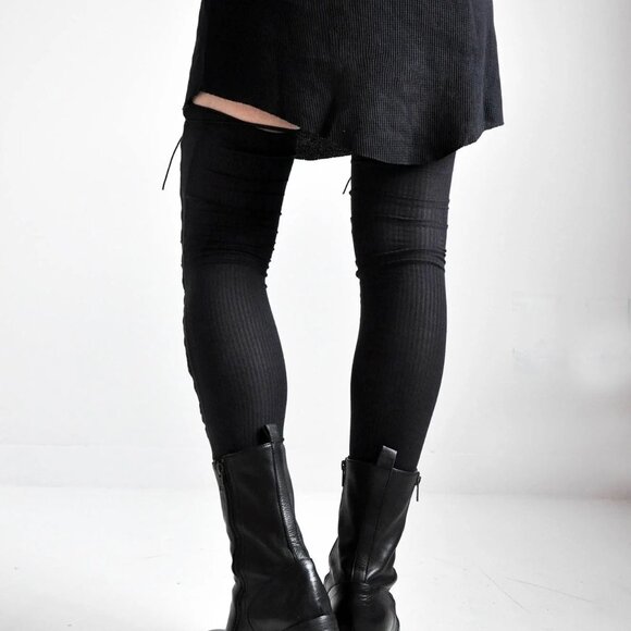 Noctex Lace Up Leg Warmers Thigh Highs Black Medium - Picture 3 of 3